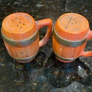 Vintage Ceramic Wooden Barrel Salt & Pepper Shakers
